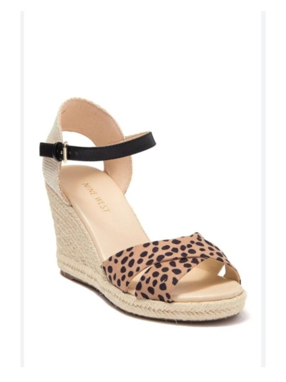 Nine West Joydyn Cheetah Print Espadrille Wedge Sandals Ankle Strap Size 7.5